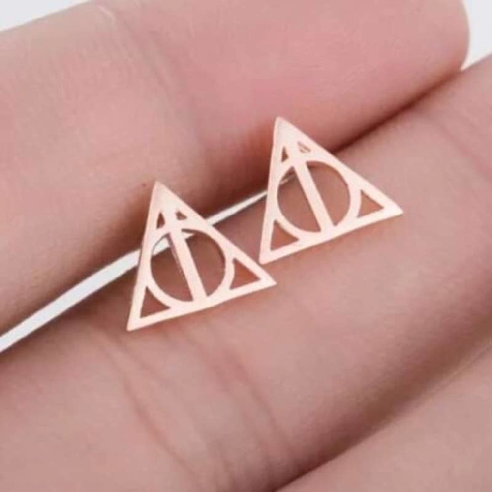 Rose Gold Stainless Steel Harry Potter Deathly Hallows Earrings